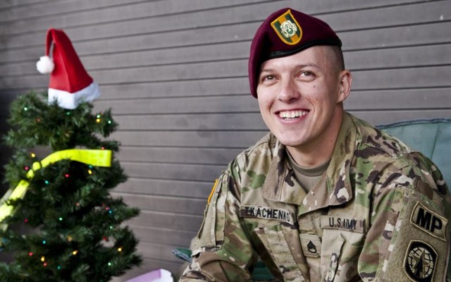 Soldier grabs first spot in line for Operation Toy Drop