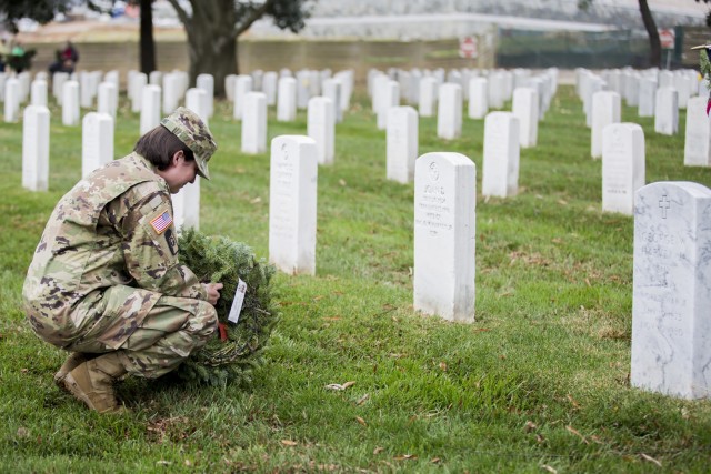 Arlington National Cemetery adorned in wreaths
