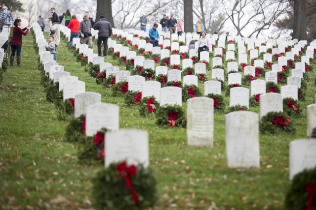 Arlington National Cemetery adorned in wreaths