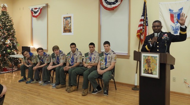 Brig. Gen. Burden recognizes Eagle Scouts during ceremony in Montville