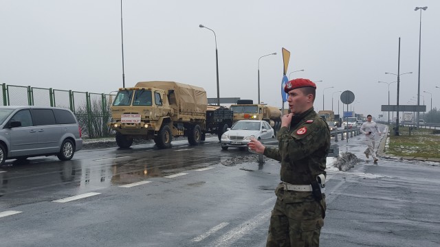 A BTRY, 5-7 ADA convoys from Baumholder, Germany, to Poland