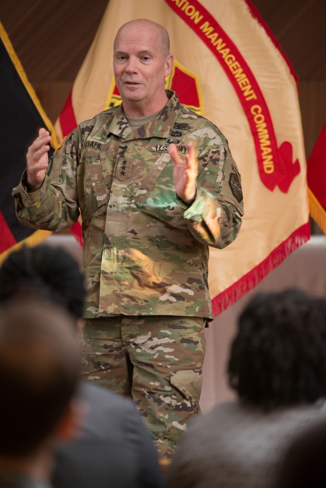 Dahl speaks at USAG Stuttgart town hall Jan 14 2016