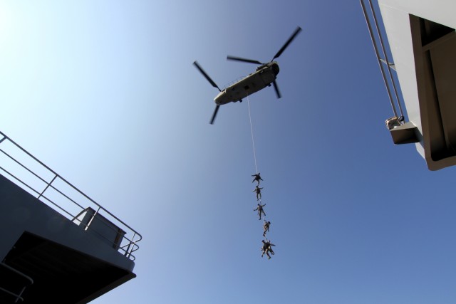 Soldiers, Marines exercise joint capabilities aboard Army vessel