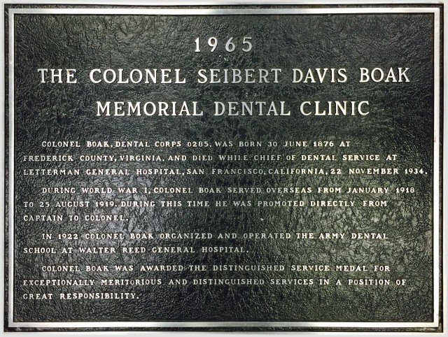 Original dedication plaque for the original Boak Dental Clinic.