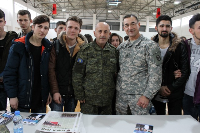 Soldiers talk with graduating Kosovo students about job opportunities