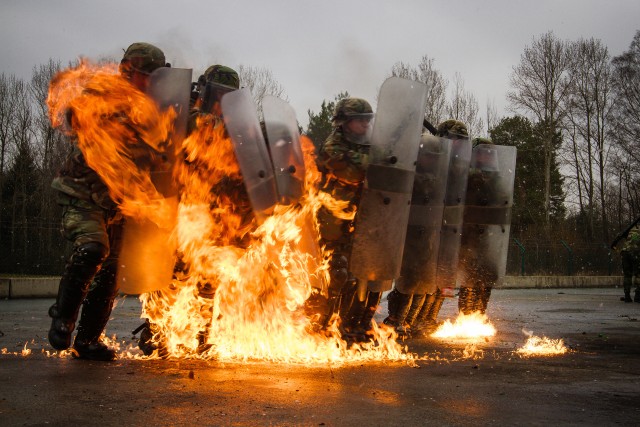 Soldiers of 40th Infantry Division shines under gray German sky