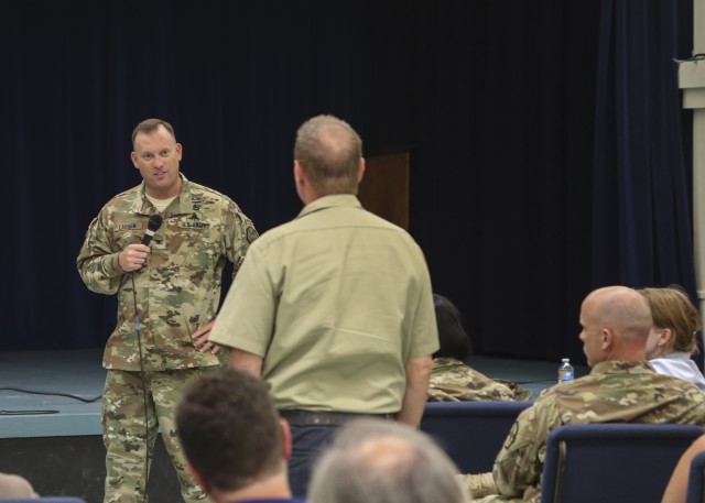 COMMAND ADDRESSES GARRISON, COMMUNITY ISSUES IN TOWN HALLS