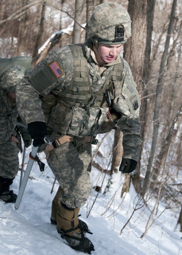 Vermont National Guard Soldier traverses a mountain