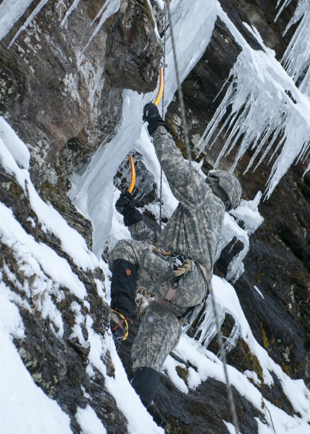 Vermont National Guard Soldier climbs ice wall