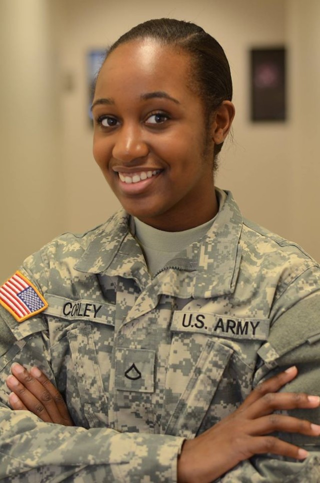 Pfc. Brea Corley of Lakewood, Washington, U.S. Army Public Affairs Specialist Writer