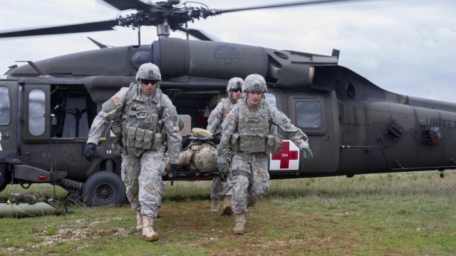 Infantrymen take to the sky during medevac training in Kosovo