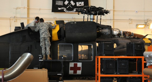 Soldiers from Company B, 602nd ASB keep their helicopters flying