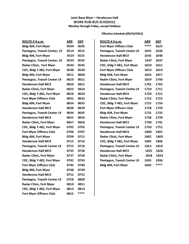The Fort Myer Flyer shuttle schedule