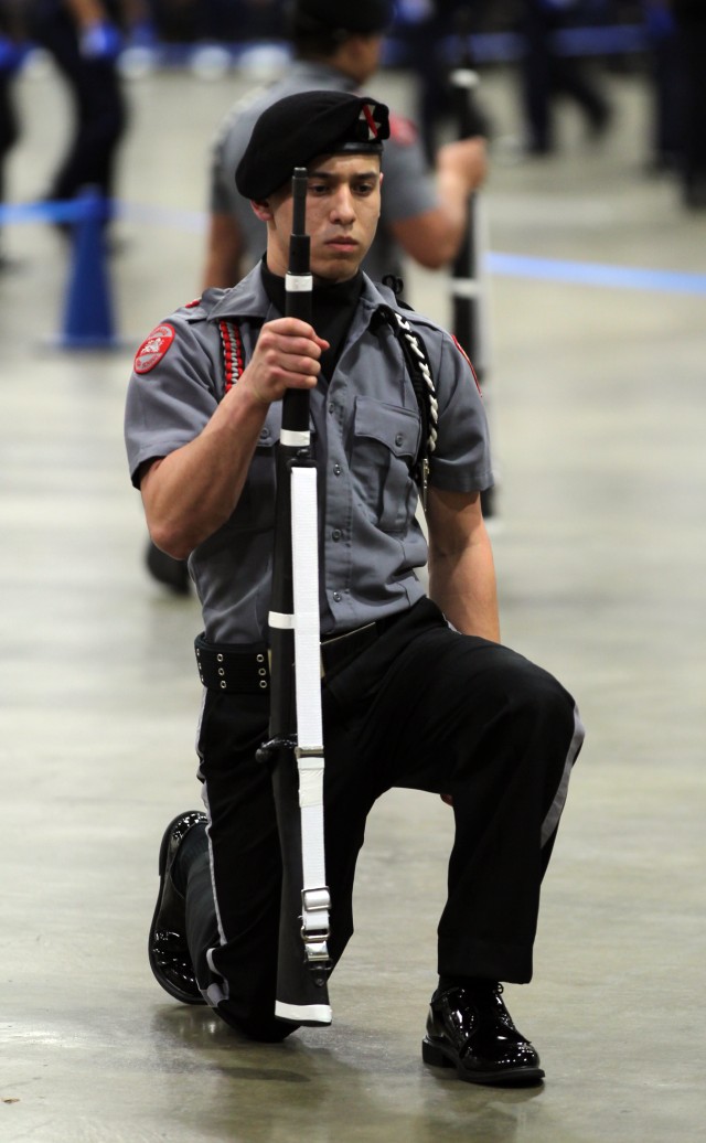 Cadet performs at Army JROTC National Drill and Ceremony competition for audience of one