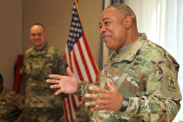 The Army Staff Senior Warrant Officer briefs the Warrant Officer 2025 Strategy