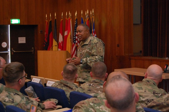 The Army Staff Senior Warrant Officer briefs the Warrant Officer 2025 Strategy