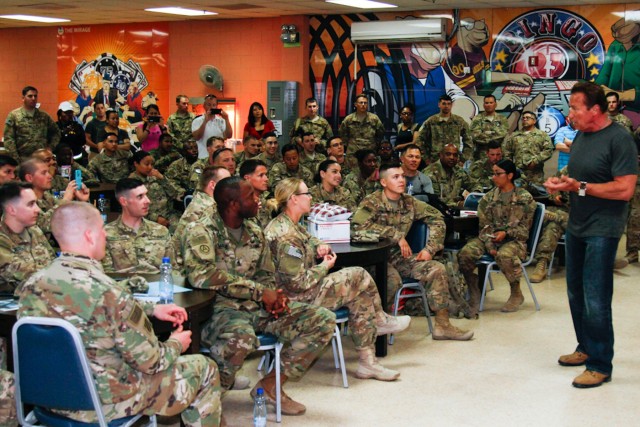 Schwarzenegger tours Army green energy in Kuwait