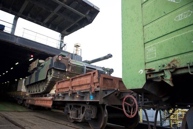 Tanks, fighting vehicles, support equipment arrives in Georgia for Noble Partner 16