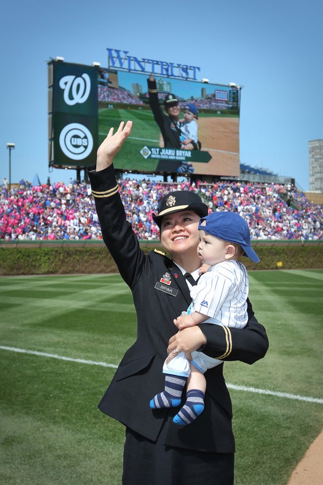 Army Reserve soldier is honored at Chicago Cubs Mother's Day game