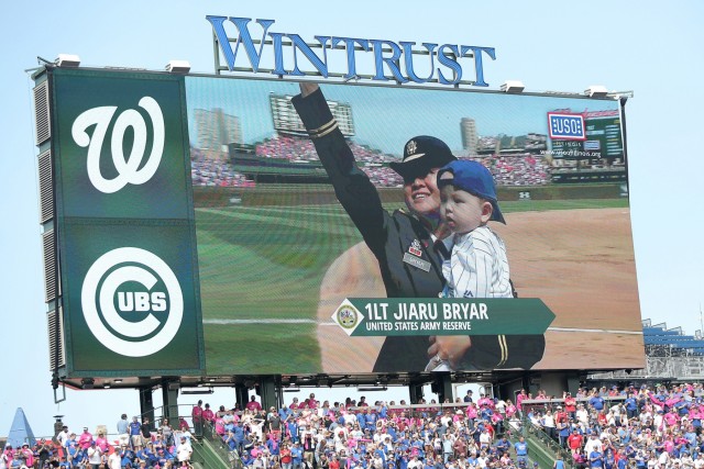 Army Reserve soldier is honored at Chicago Cubs Mother's Day game