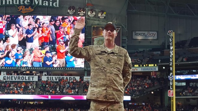 Army Olympian is recognized by the Houston Astros