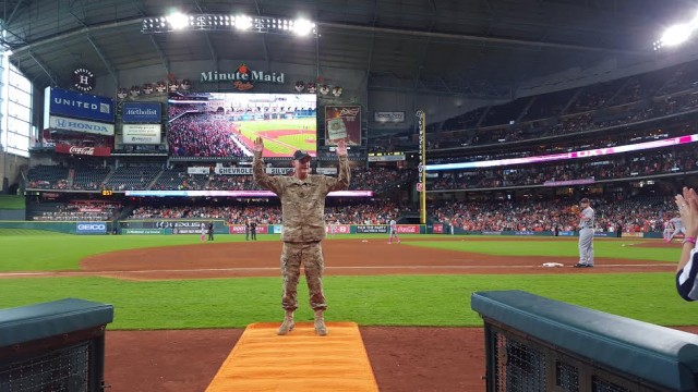 Army Olympian is recognized by the Houston Astros