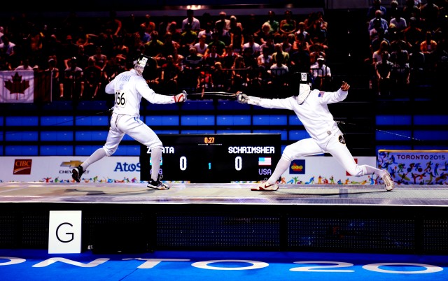 Sgt. Nathan Schrimsher fences at 2015 Pan American Games