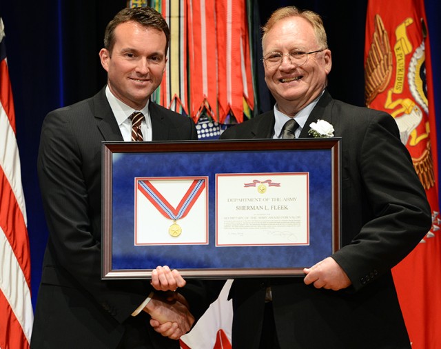 Secretary of the Army Eric K. Fanning recognizing Sherman L. Fleek