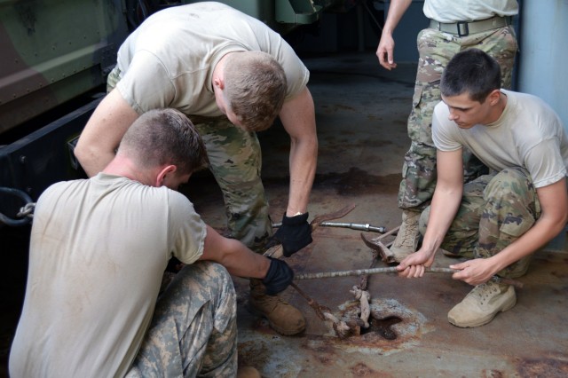 2-27 Inf. Regt. load out on USAV CW3 Harold C. Clinger (LSV-2)