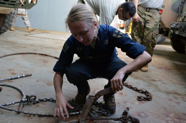 2-27 Inf. Regt. load out on USAV CW3 Harold C. Clinger (LSV-2)
