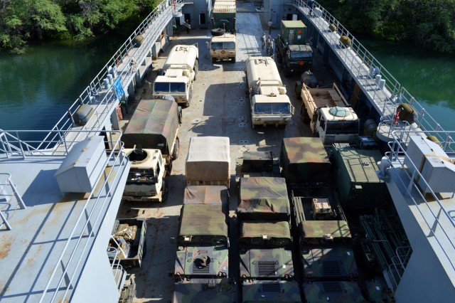 2-27 Inf. Regt. load out on USAV CW3 Harold C. Clinger (LSV-2)