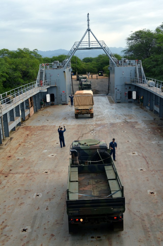 2-27 Inf. Regt. load out on USAV CW3 Harold C. Clinger (LSV-2)