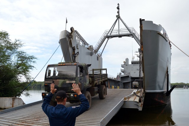 2-27 Inf. Regt. load out on USAV CW3 Harold C. Clinger (LSV-2)