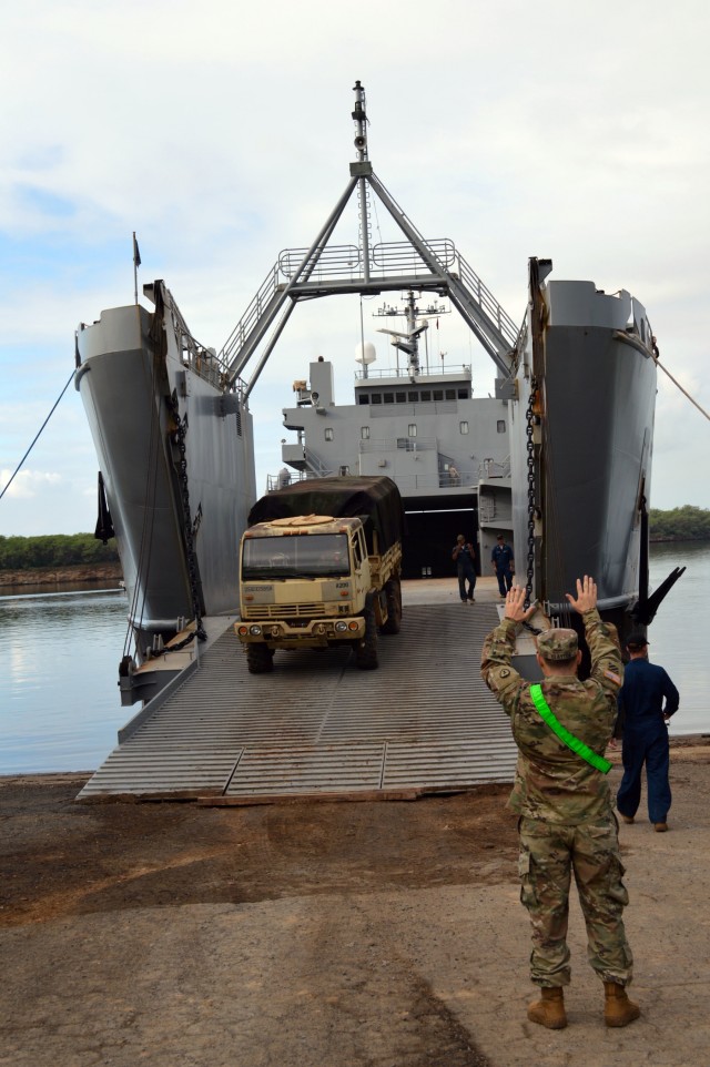 2-27 Inf. Regt. load out on USAV CW3 Harold C. Clinger (LSV-2)