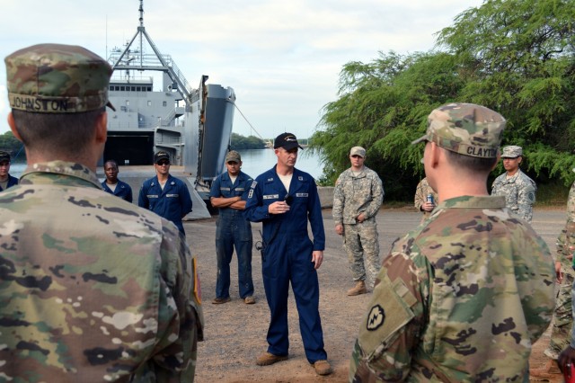 2-27 Inf. Regt. load out on USAV CW3 Harold C. Clinger (LSV-2)