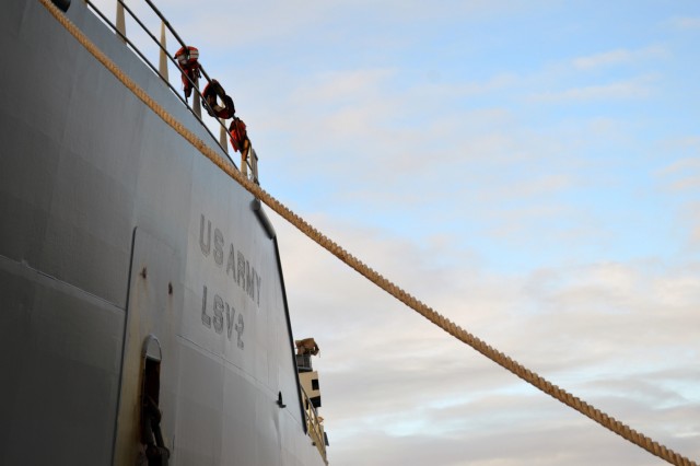 2-27 Inf. Regt. load out on USAV CW3 Harold C. Clinger (LSV-2)
