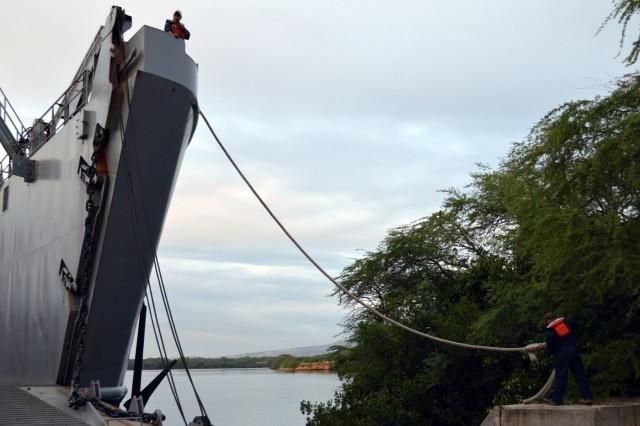 2-27 Inf. Regt. load out on USAV CW3 Harold C. Clinger (LSV-2)