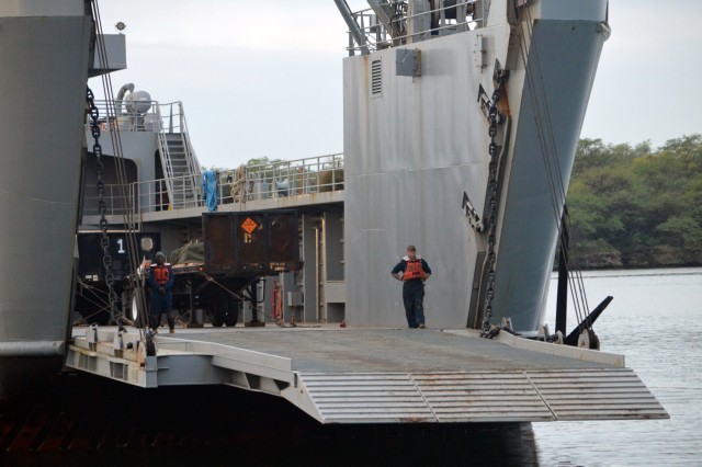 2-27 Inf. Regt. load out on USAV CW3 Harold C. Clinger (LSV-2)