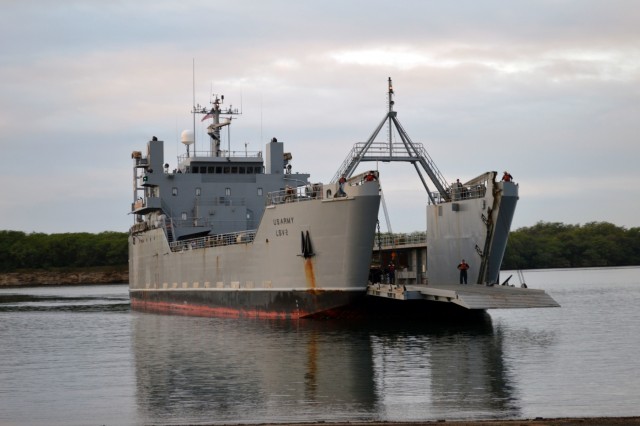 2-27 Inf. Regt. load out on USAV CW3 Harold C. Clinger (LSV-2)