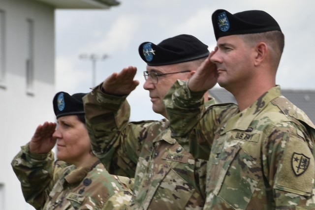 Saluting at US Army NATO Brigade change of command ceremony