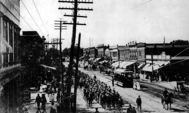 Soldiers march in downtown Columbia