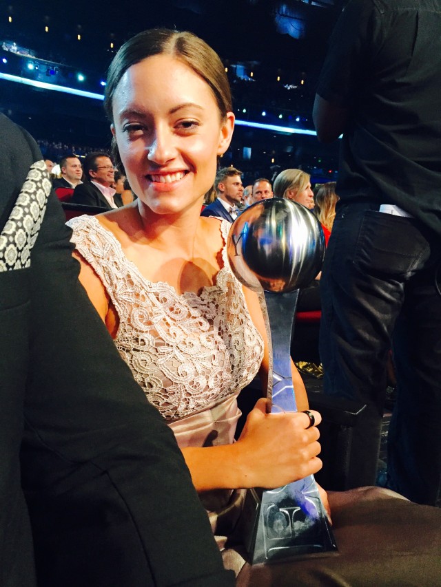 Sgt. Elizabeth Marks with Pat Tillman Award trophy