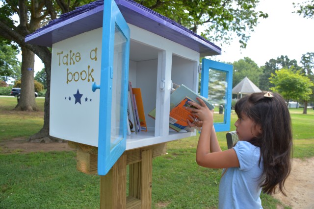 Military child installs Little Free Library in local Maryland community