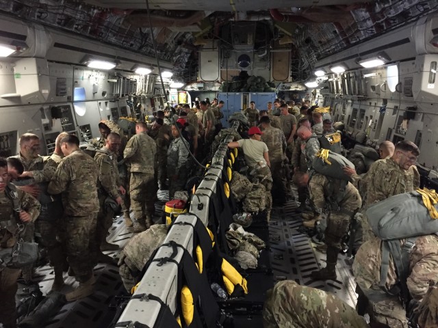 82nd Airborne inside aircraft during transatlantic flight