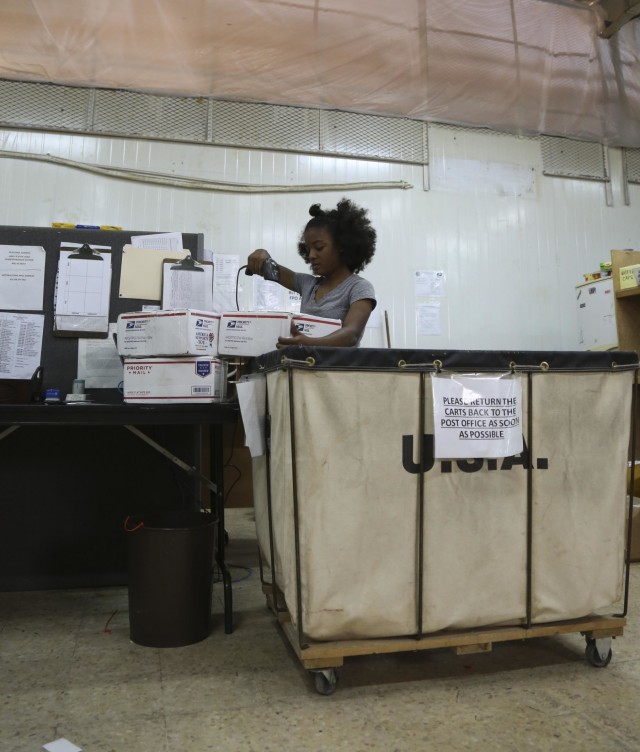 Soldier tracks mail in Jordan