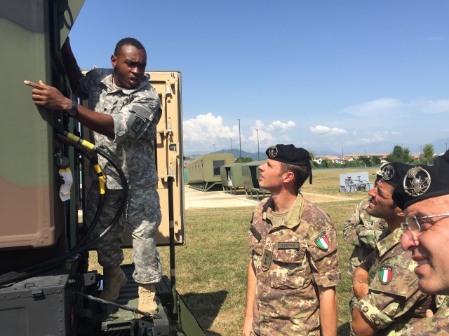 Sky Soldiers, 509th Signal Battalion and Italian 7th Signal Regiment Soldiers conduct Interoperability Exchange with Communication Systems