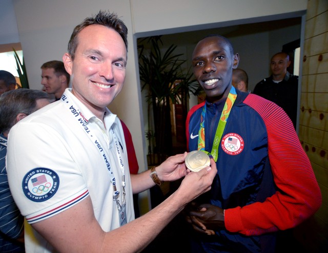Secretary of the Army Eric Fanning with silver medalist Spc. Paul Chelimo