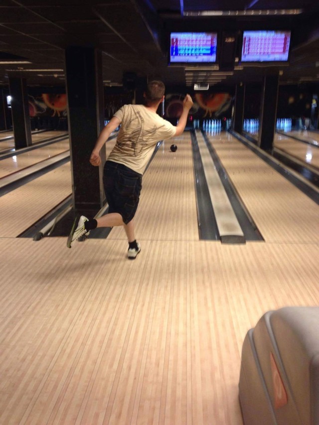 Spc. George Kallas moments before picking up a spare