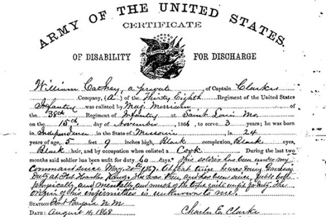 Discharge papers for Cathay Williams