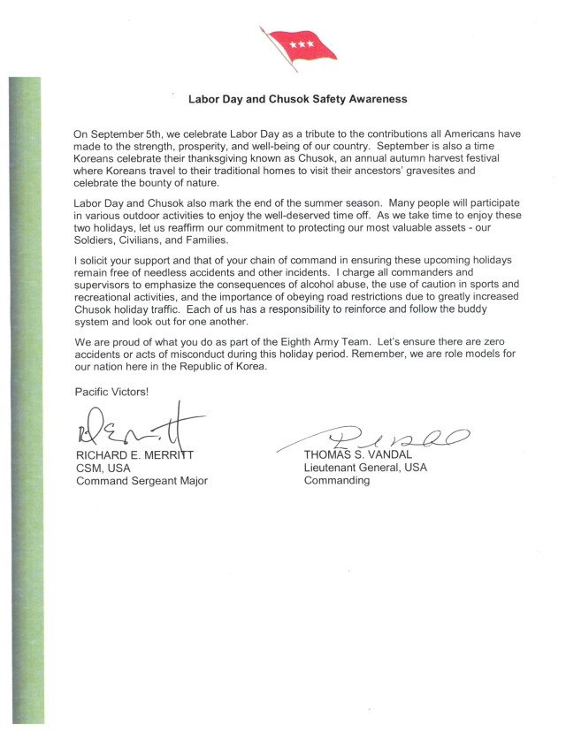 Labor Day and Chusok Safety Awareness